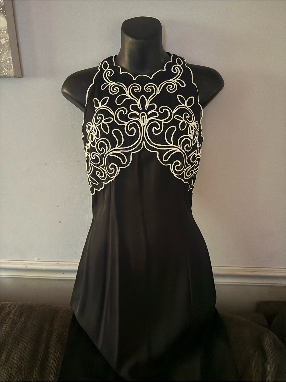 Scott McClintock Black Strapless Dress with White Embroidered Bodice